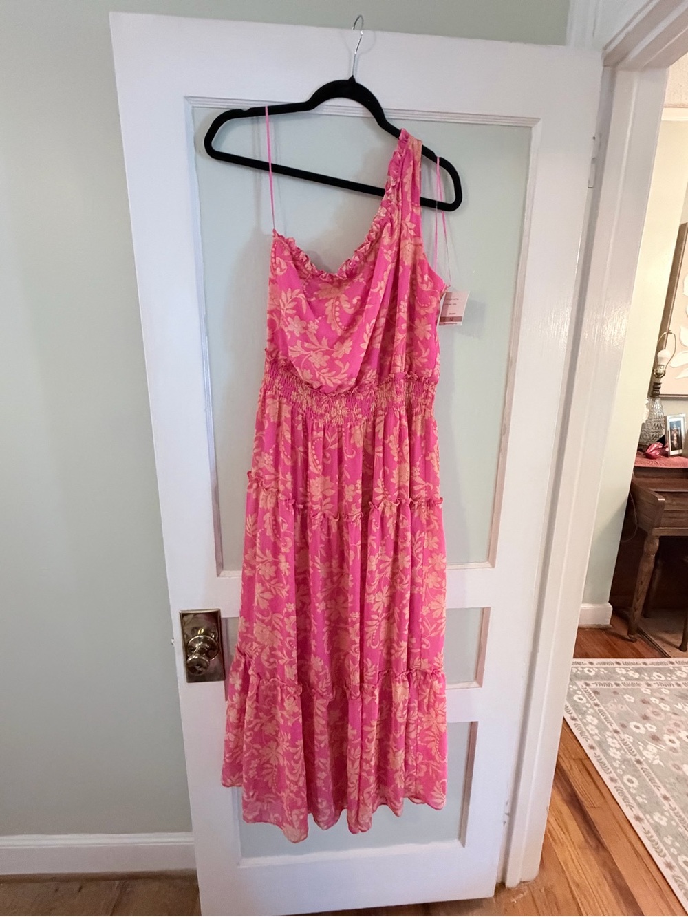 Taylor Pink & Orange Floral One-Shoulder Tiered Maxi Dress